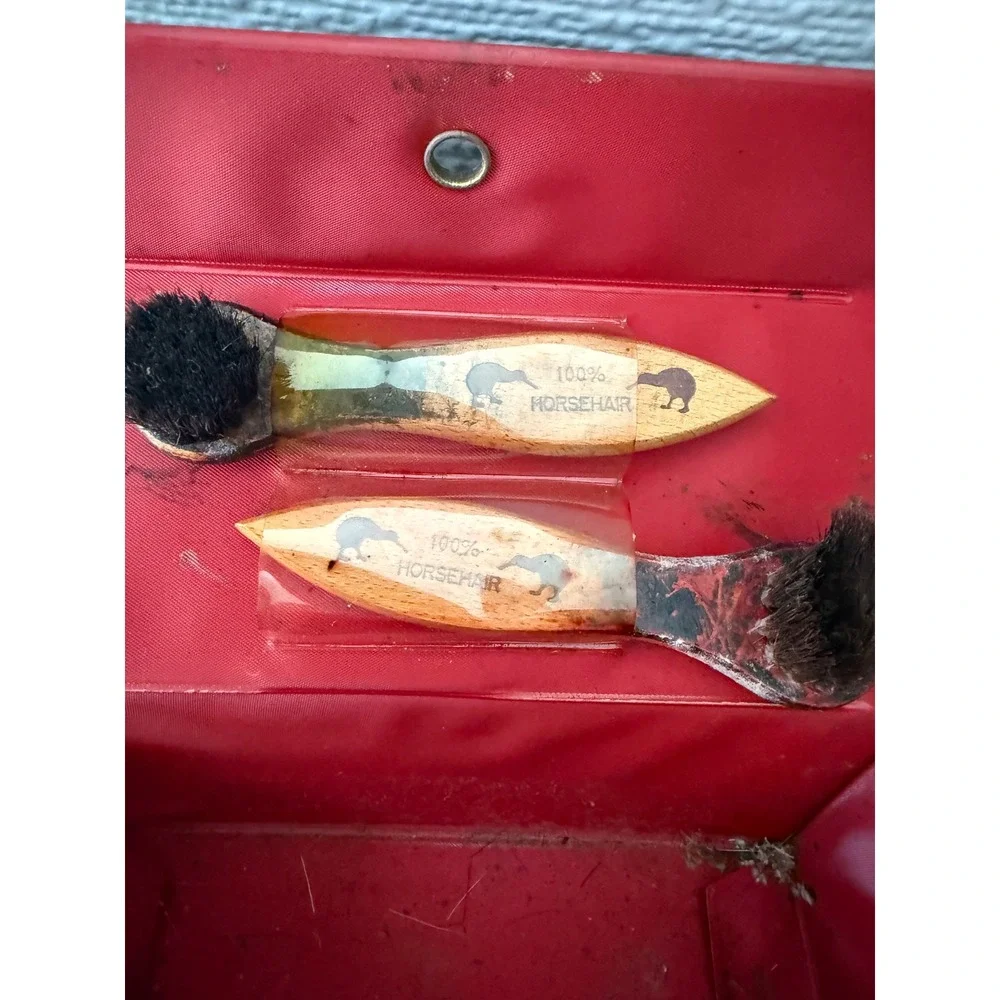 Vintage Kiwi Shoe Shine Kit‎ Horsehair Brushes Polish Travel Case